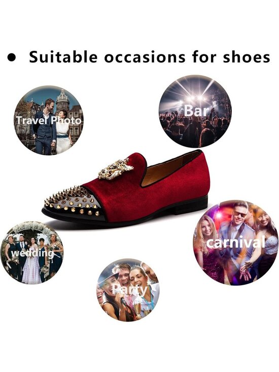 Meijiana Men\'s Red02 Leather Velvet Loafers Embellishments Luxury Formal Shoes